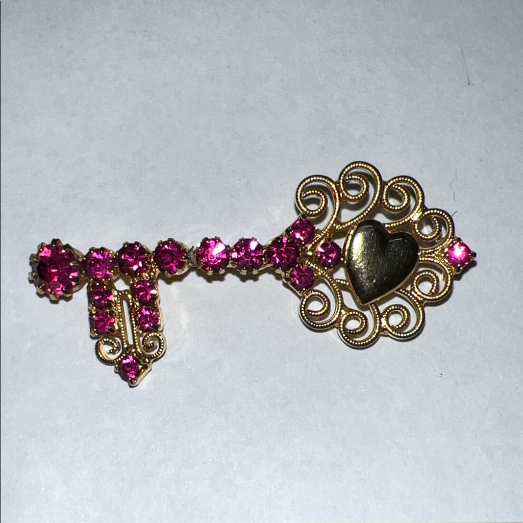 Gold And Pink Key Brooch